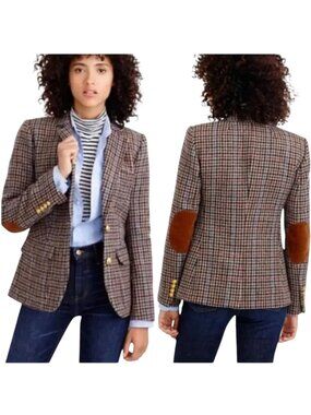 J. Crew Rhodes Wool Brown Houndstooth Elbow Patch Blazer